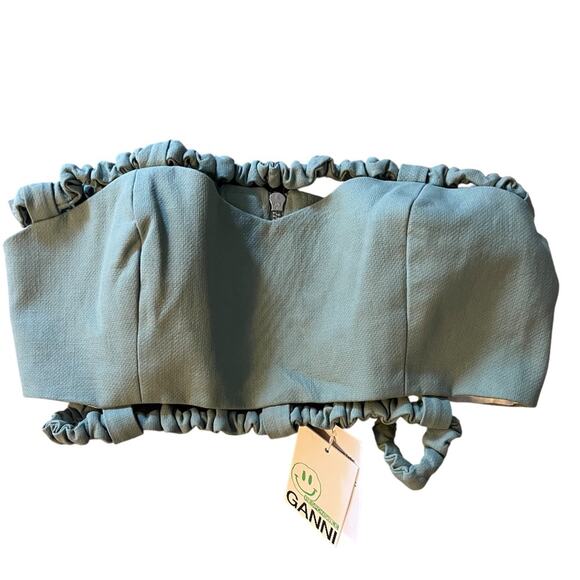 GANNI Women's Suiting Strapless Crop Top Green Bay 40 (8-10) NWT - Picture 8 of 11